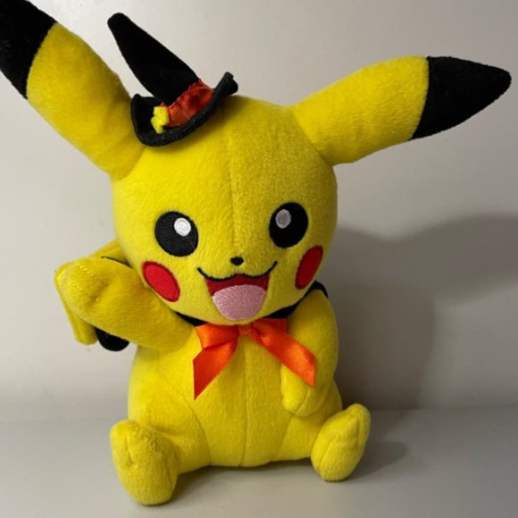 8” Pokémon Pikachu plush with witch hat and cape on Halloween